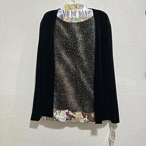 Vintage NWT Notations Black Velvet Cardigan w Gold Glitter Tank Combo Top Sz Med